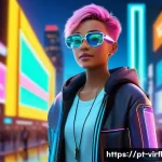 Home 22 가상 정체성을 통한 창조적 자기 표현 방법 - A confident digital avatar standing in a futuristic virtual cityscape, wearing stylish casual clothi...
