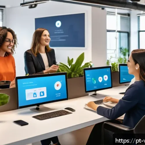 Home 32 가상 정체성을 통한 고객 충성도 증가 방안 - A modern digital marketing office scene featuring a diverse team of professionals collaborating enth...